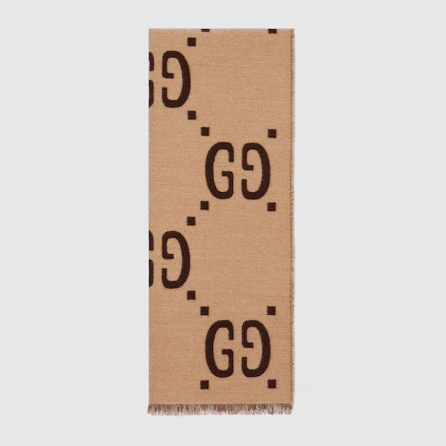 GG jacquard wool silk scarf - Brown / Beige