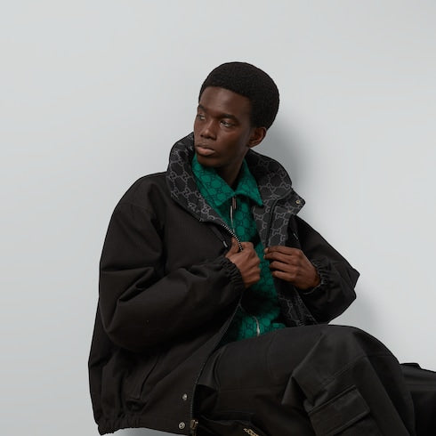 Reversible GG ripstop nylon jacket - black and grey