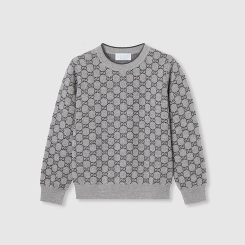 Children's GG wool jacquard sweater - grey and dark grey