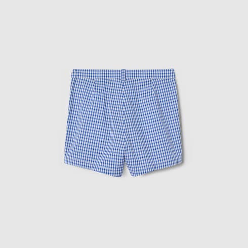 Children's gingham cotton shorts - light blue and white