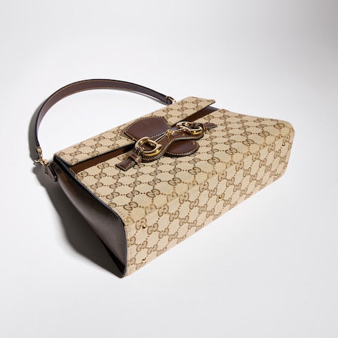 Horsebit Duomo medium top handle bag - sand and brown GG canvas