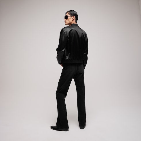 Cotton acetate satin zip jacket - black