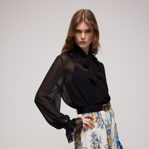 Light silk georgette shirt - black