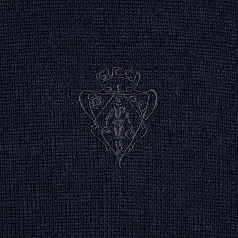Knit wool sweater with embroidery - dark blue