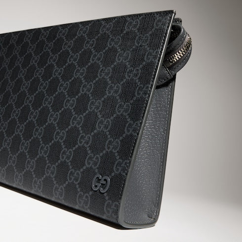 Grey trim medium pouch - black GG Supreme canvas