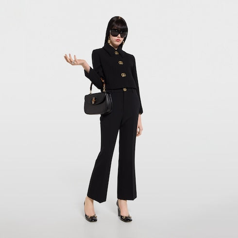 Crêpe wool jacket with Double G button - black