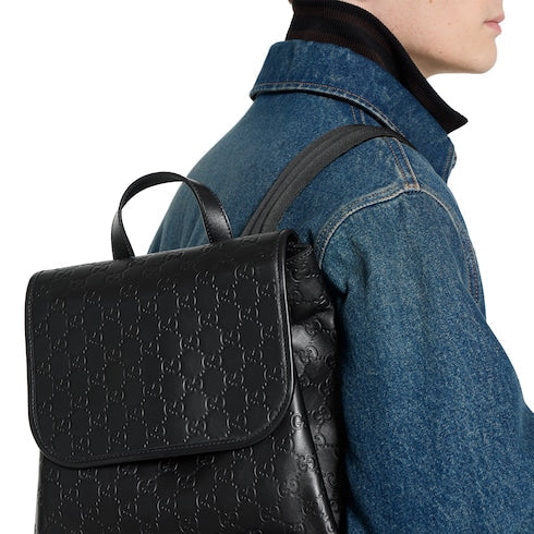 GG Emblem medium backpack - black GG leather
