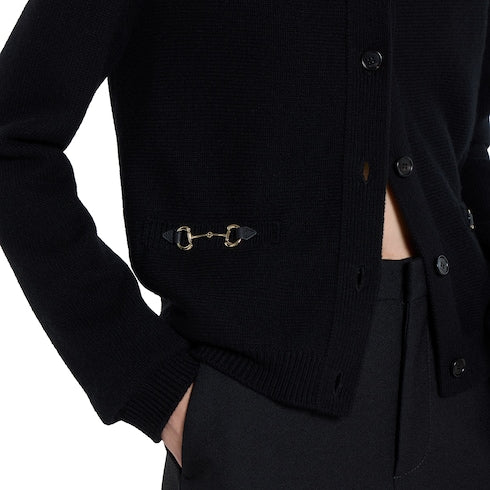 Wool cashmere cardigan with Horsebit - black