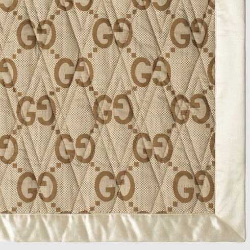 Double-sided GG quilted cotton blanket - dark beige and ivory