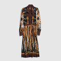 Printed silk chemisier dress - black and brown