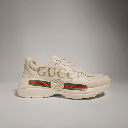Men's Ivory Leather Rhyton Vintage Gucci Logo Sneaker