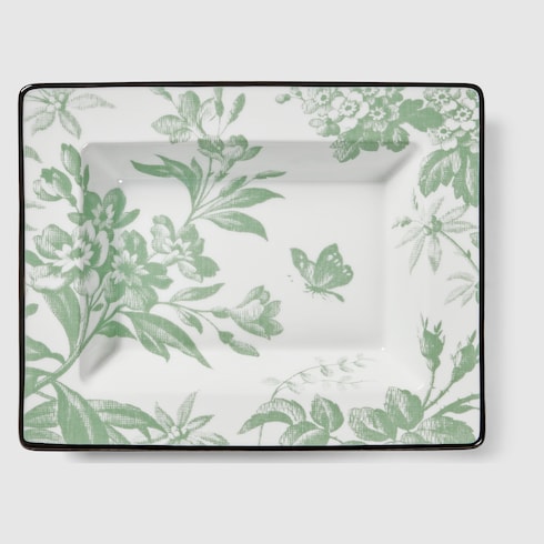 Herbarium print small trinket tray - white and green porcelain
