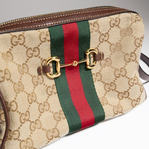 Gucci Horsebit Web small camera bag - sand and brown GG canvas