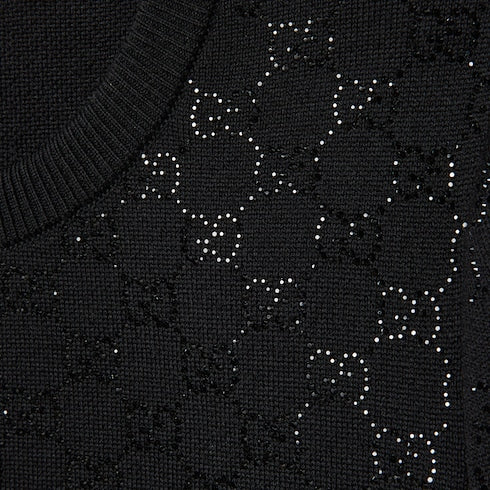 Fine wool dress with GG crystals - black