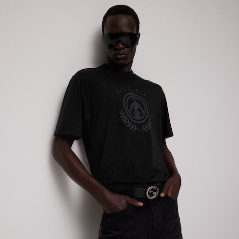 Cotton jersey T-shirt with print - black