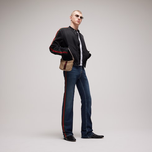 Cotton denim pants with Web - blue