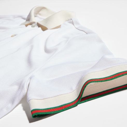 Silk jersey polo shirt with Web - white