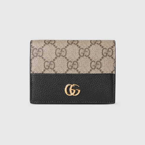 Bi-color GG Marmont card case wallet - beige and black leather