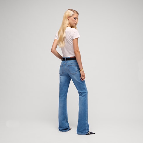 Flared stretch cotton denim pants - blue