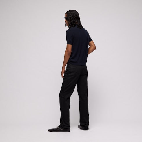 Knit cashmere polo shirt with embroidery - blue navy