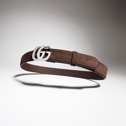 Cut GG Marmont belt - dark brown soft suede