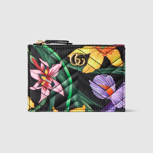 GG Marmont zip key pouch - black silk twill