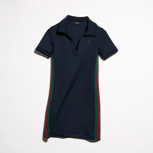 Rib cotton jersey dress with Web - dark blue