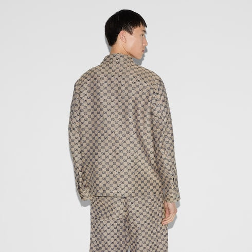 GG linen blend canvas jacket - beige and blue