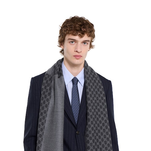 GG wool jacquard scarf - dark grey and light grey