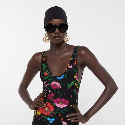 Printed sparkling jersey swimsuit - multicolor