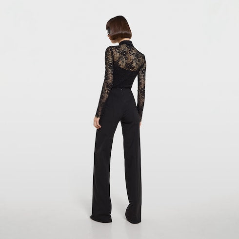 GG flower stretch lace shirt - black