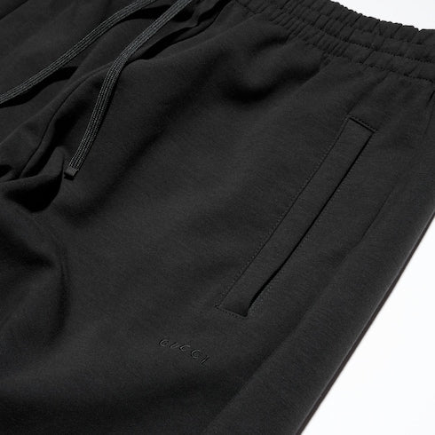 Stretch cotton jersey sportswear pants - black