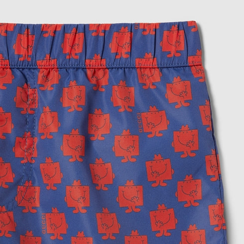 Children's printed nylon swim shorts - dark blue and red