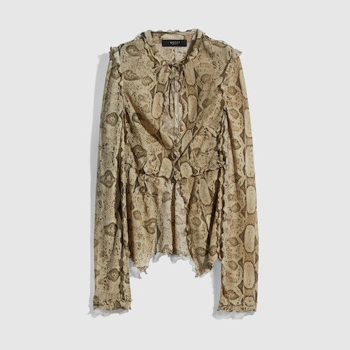 Printed silk shirt - ivory and brown