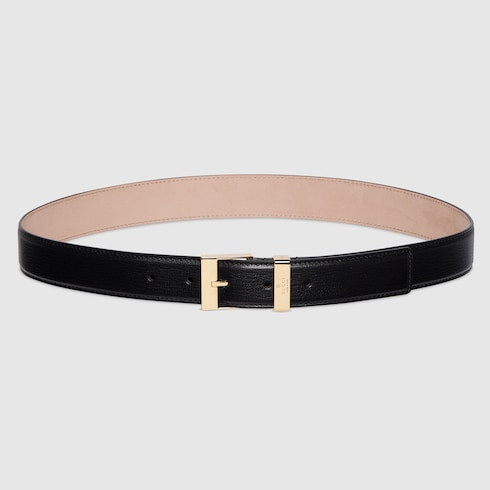 Belt with squared buckle - black leather