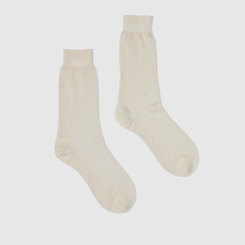 GG knit silk cotton socks - white