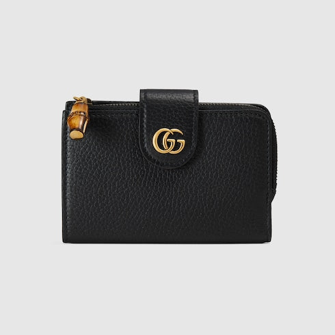 Medium Double G wallet with bamboo - black leather