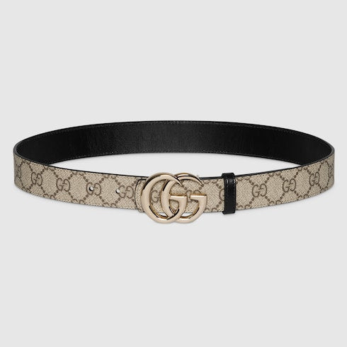 Reversible GG Marmont belt - beige Supreme and black leather