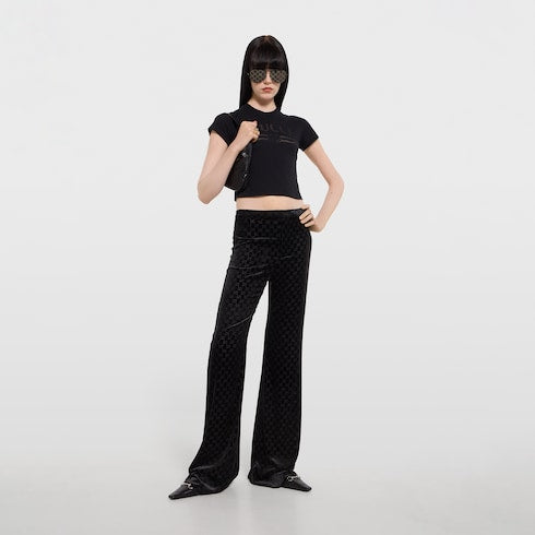 Cotton jersey T-shirt with devoré detail - black