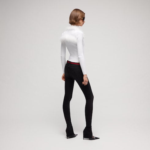 Rib viscose tank top with cardigan - white