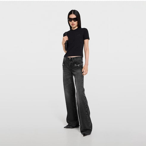 Rayon jersey T-shirt with embroidery - black
