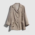 Printed silk twill shirt - beige and dark brown