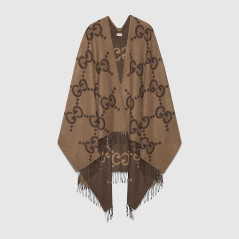 Reversible jumbo GG cashmere cape - beige and dark brown