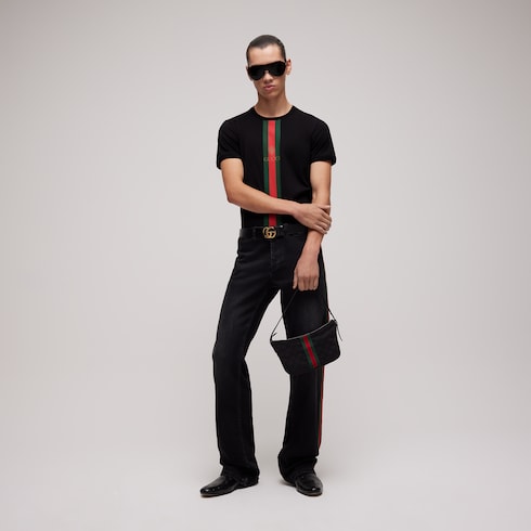 Cotton jersey T-shirt with print - black