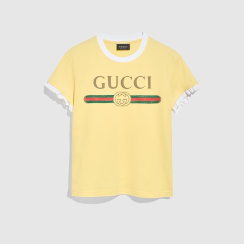 Cotton jersey T-shirt with print - light yellow