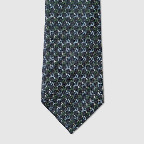 GG silk jacquard tie - blue and dark green