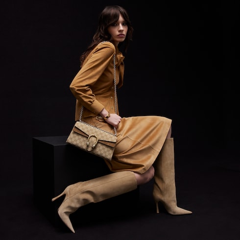 Dionysus medium shoulder bag - sand and brown GG canvas