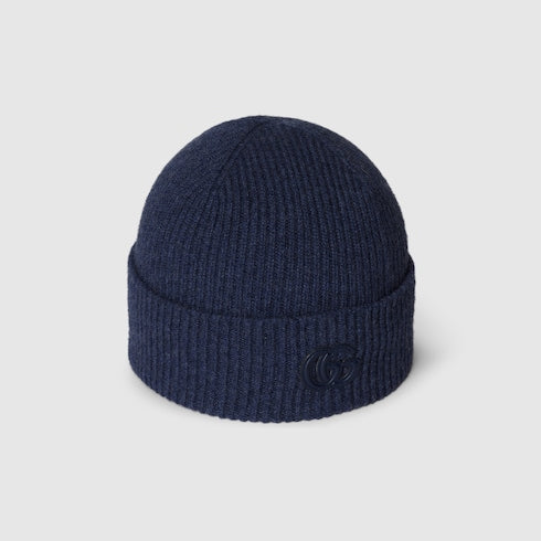 Cashmere hat with patch - dark blue