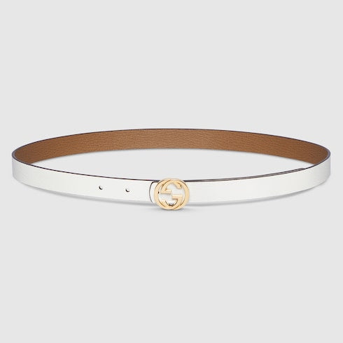 Reversible thin belt - white and beige leather