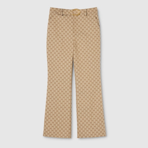 GG cotton canvas fabric pants - sand